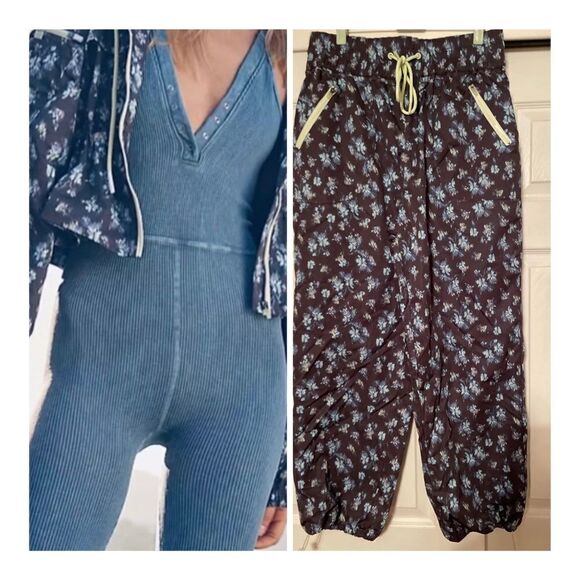 Free People Movement floral  windbreaker with hood jacket and pants set size L - Picture 12 of 13
